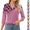 Женский модный топ для отдыха с семиточечным рукавом и V-образным вырезом, со вставками на манжетах и ​​принтом
