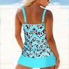 Women's Shoulder Strap Swimsuit with Blue Spotted Print Bikini Short Tank Top Swimsuit