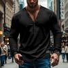 Мужской топ весна-осень с декором на пуговицах, V-образным вырезом, длинными рукавами, однотонный пуловер, футболка, эластичный облегающий спортивный топ для фитнеса