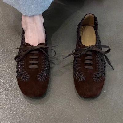 Мода Мода Ретро Женская обувь 2025Лето Новые Натуральная кожа Балетки Простые Универсальные Женские Сандалии Противоскользящие Женские Туфли с перфорацией