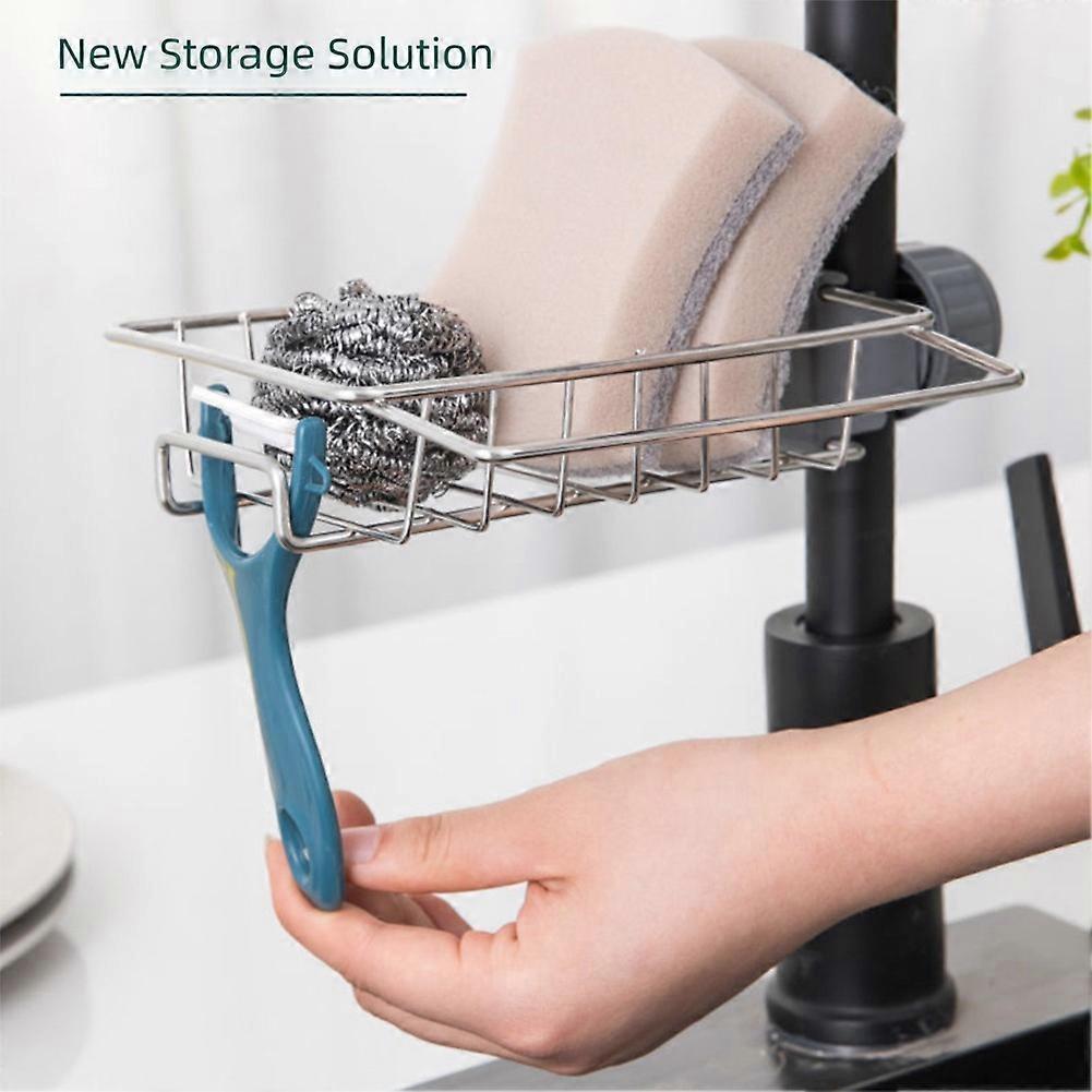 Kitchen Sink Caddy Organizer Adjustable Stainless Steel Faucet Storage Rack Sponge Holder for Accessories