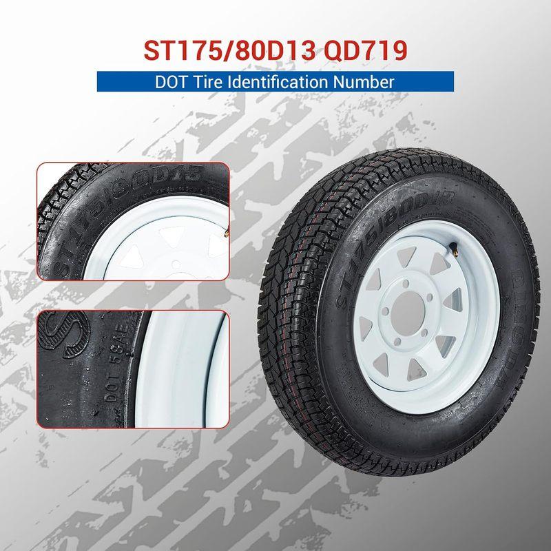 Комплект из 2 шин для прицепа на диске ST175/80D13 175 80 13 Индекс нагрузки C 5-лучевые белые диски Прочные шины для утилитарных и лодочных прицепов