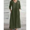 Cotton Linen Loose Long Dresses For Women 2025 Spring Autumn New Casual Half Sleeves V-neck Maxi Dress Simple Style Lady Vestido