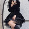 2022 весеннее черное бархатное мини-платье Y2k женское готическое платье Kawaii Lolita вечерние с длинным рукавом корейское модное платье кружевной дизайн тонкий