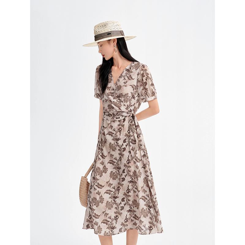 Flower Trace Skirt Jiuzi Anna Kou 100% Mulberry Silk Wrapped Dress