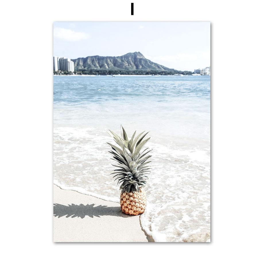 Фламинго Доска для серфинга Пляж Океан Волны Ракушка Настенная живопись Холст Картина Тропические постеры и принты Настенные картины для домашнего декора