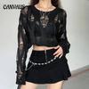 Hollow Out Pullovers Women Black Autumn Streetwear Personality Casual Loose Korean Style Fashion Solid Sexy Knitwear New Grunge