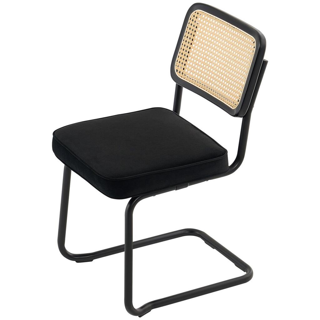 Rattan Chairs, Set of 4, Mid Century Modern Dining Chair, Upholstered Velvet Accent Chair with Rattan Back, Retro Dining Room Kitchen Chair for Living