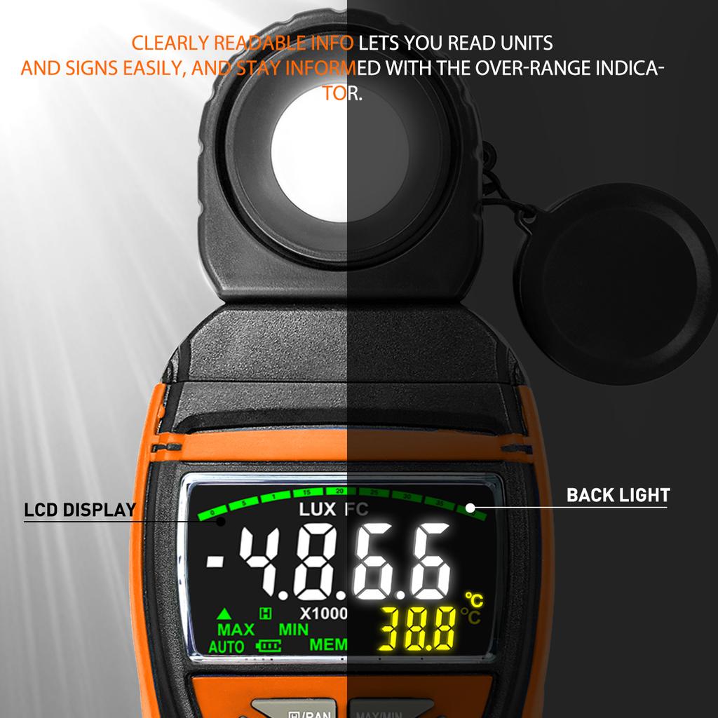 Digital illuminance meter,High accuracy and fast response,Light detector: used for light detection,LCD display,1-400,000Lux