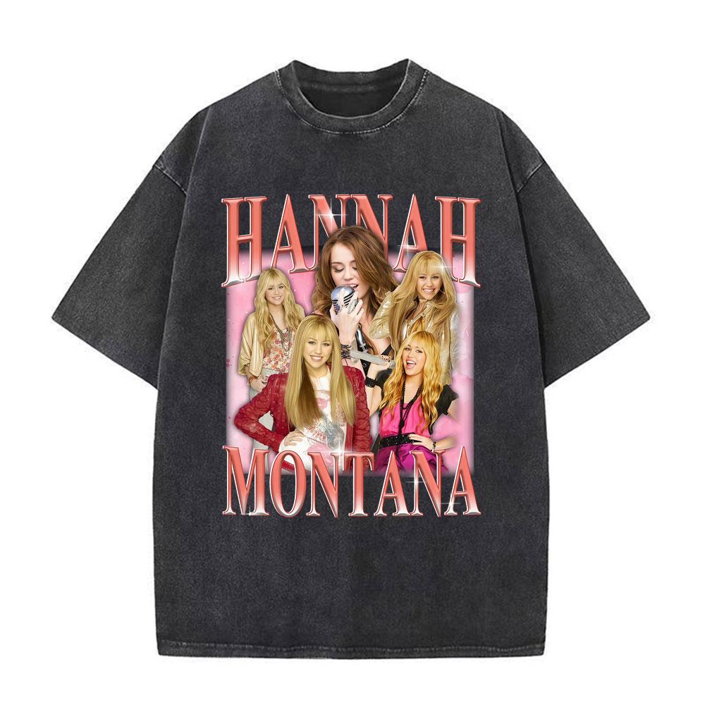 Vintage TV Character Pop Star Singer Hannah Montana T Shirts Unisex Women Fashion Aesthetic Washed Short Sleeve Tshirts Streetwear