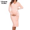 Womens Maternity Sweater Dress Long Sleeve Wrap V Neck Knit Pregnancy Dresses for Baby Shower