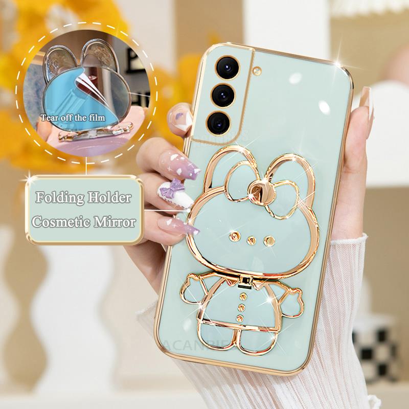 Силиконовый чехол для телефона с тематическим рисунком, Luxury-покрытием и складной подставкой для Samsung Galaxy S21/S20/S22/S23