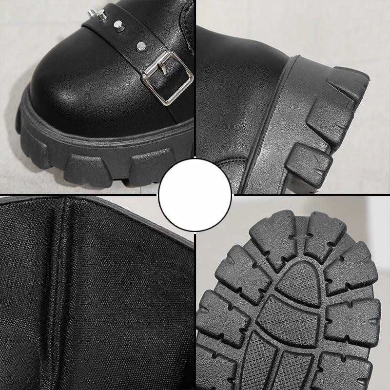 Fashion Fashion Large Size Women's Thick-soled Boots New Rivet Decoration Handsome Girl High-top Motorcycle Boots Botas De Mujer