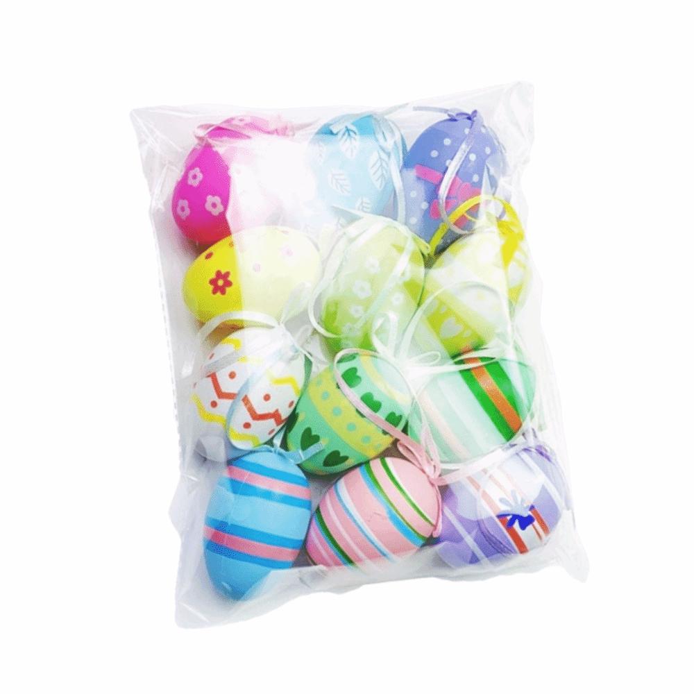 12Pcs/Set DIY Craft Easter Simulation Egg Cartoon Artificial Egg Pendant Hanging Ornament