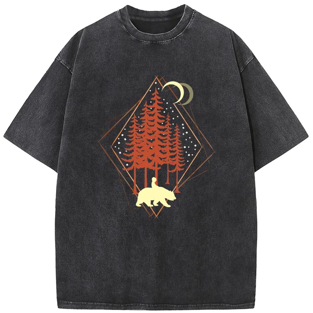 Футболка унисекс с геометрическим рисунком в виде животных из лесной ткани, новинка, летняя отбеленная футболка из хлопка, забавная повседневная свободная отбеленная футболка