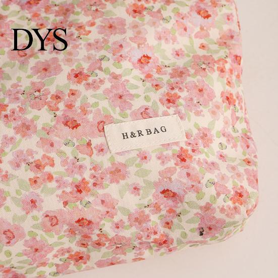 Compact Travel Case Floral Cotton Makeup Bag, Large Capacity Toiletry Bag with Multi Portable Beauty Storage Compartments, Cute Skincare Cosmetic