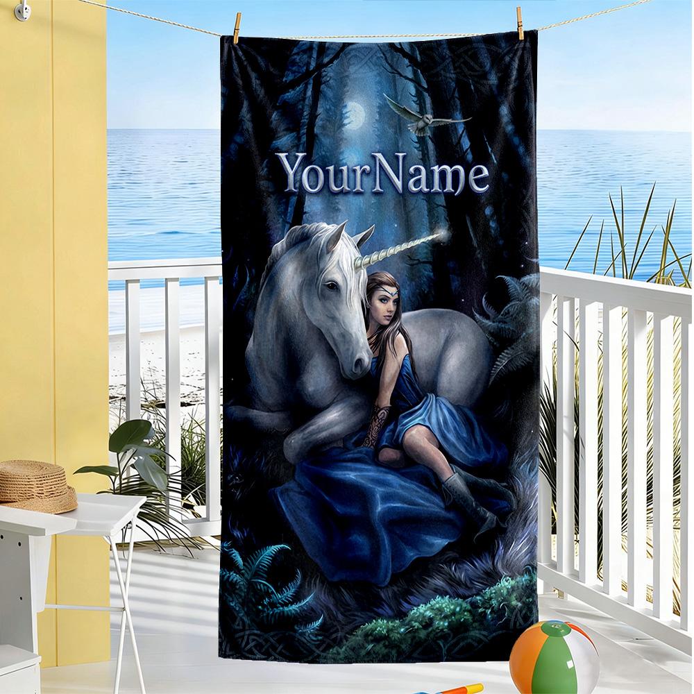 Gothic Illustrations Personalized Text Beach Towel Super Soft & Absorbent Suitable for Swimming Gym Camping Yoga Vacation