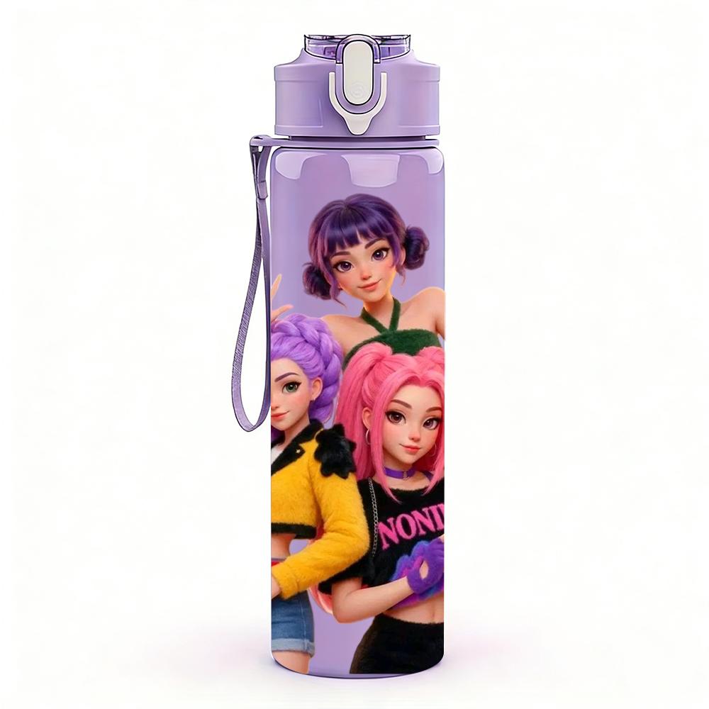 1PC Color Punk Girls Group Portrait 750ml Color Plastic Sports Water Bottle Leakproof Flip Straw Lid Suitable for Sports Office Home Use
