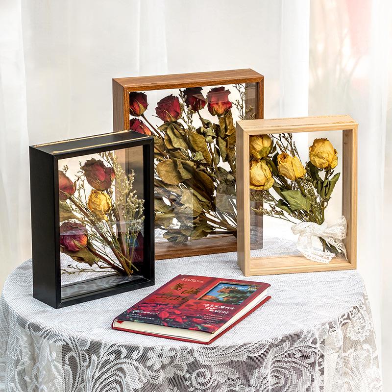 DIY Solid Wood 3D Transparent Photo Frame with Dried Rose & Gypsophila Specimen