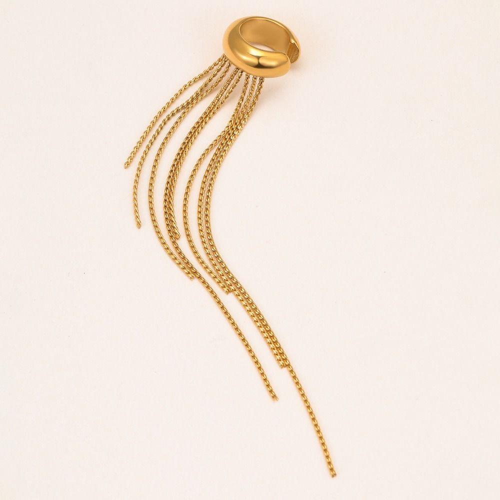 Golded C Shape Ear Cuff Stainless Steel Tassel Earrings Retro Gold Jewelry  Travel