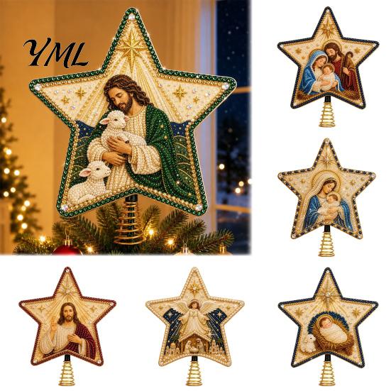 Christmas Tree Finishing Touches Christian Faux Pearl Art Topper Kit, DIY Faith Nativity Holiday Star Decor for Craft Decoration, Handmade Beaded