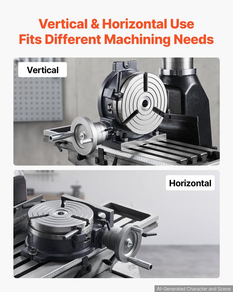 VEVOR Horizontal Vertical Rotary Table 200 mm Precision Milling Rotary Table, with T-Slot & Graduated Scale, Worm Gear Adjustment, Cast Iron