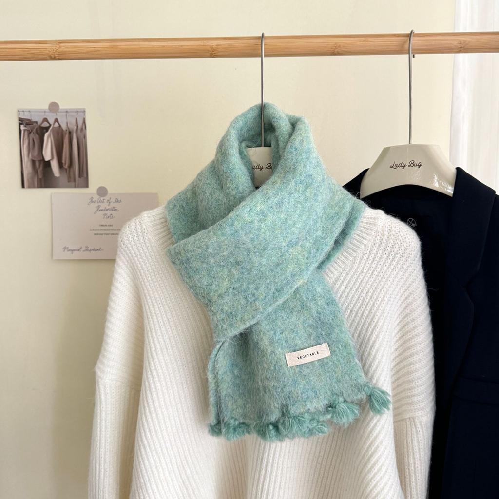 Модный шерстяной вязаный шарф Осень Зима Теплый Простой Защищающий от холода Шарф-накидка Для студентов Однотонный Универсальный Утепленный Шарф