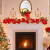 2m 10LED Christmas Poinsettia Flowers Decorations Garland String Lights with Red Berries Leaves Xmas Tree Ornaments