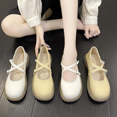 Две женщины носят маленькие кожаные туфли лето 2025 новые французские туфли с юбкой туфли Мэри Джейн на толстом каблуке мокасины одинарные туфли весна и осень