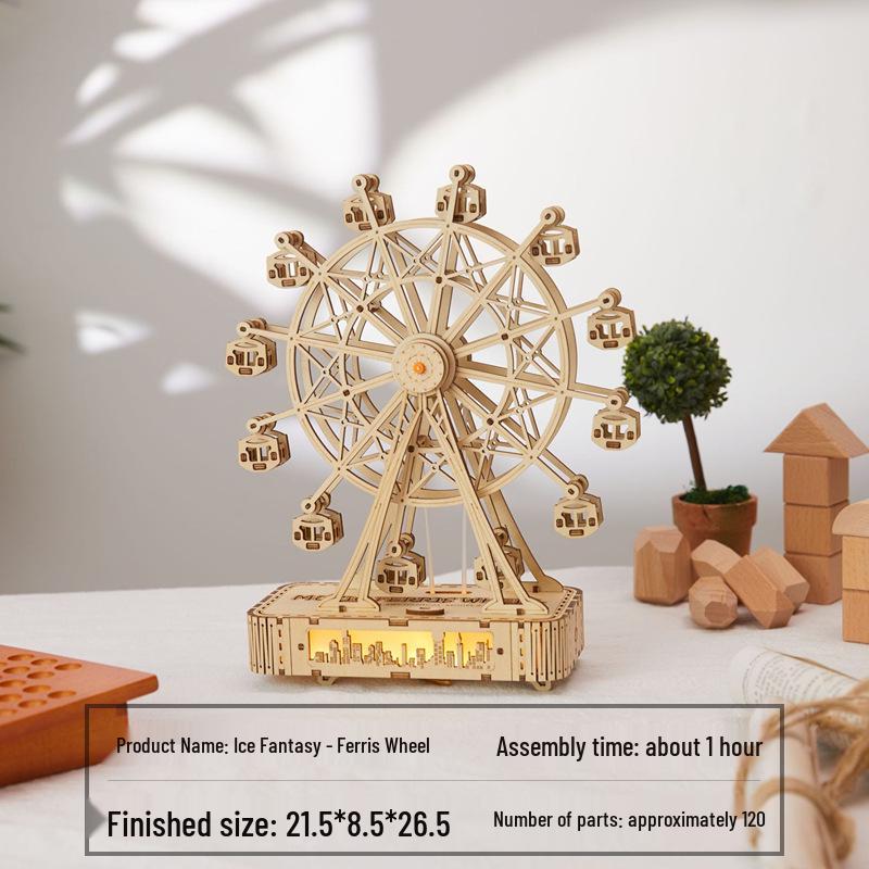 DIY 3D Wooden Ferris Wheel Puzzle: High Difficulty Mechanical Music Box Model