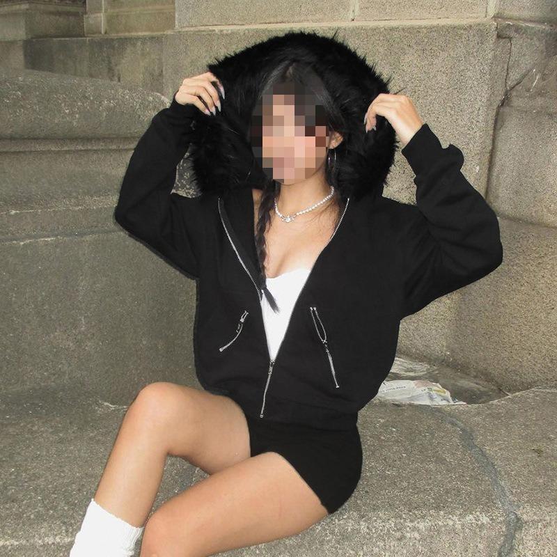Худи на молнии Y2K осенне-зимнее черное