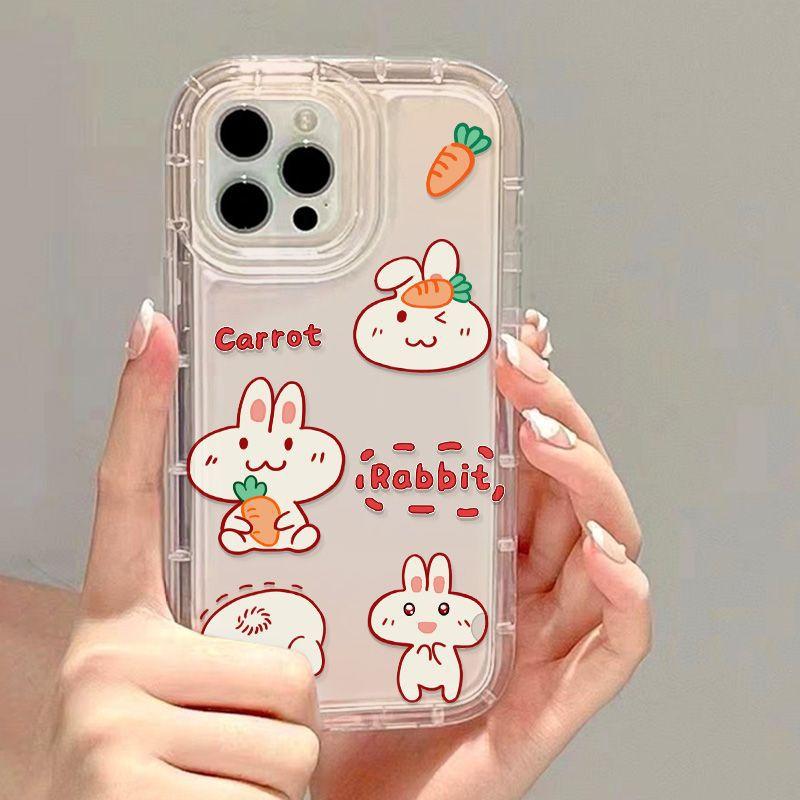 Чехол для телефона iPhone17Pormax из ТПУ с рисунком кролика и морковки 16pro Apple 12 полный комплект 14/15