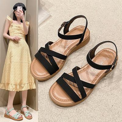 Летние новые плоские сандалии женские удобные с ремешком-пряжкой на одно слово, темпераментные туфли для беременных, туфли для медсестер, обувь для среднего и пожилого возраста