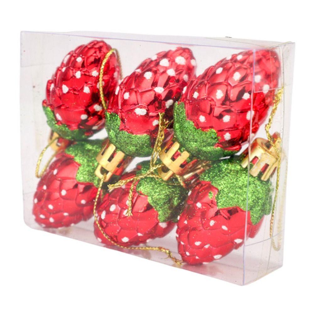 6PCS Stawberry Christmas Tree Ornament Red Xmas Ornament Ball Scene Making