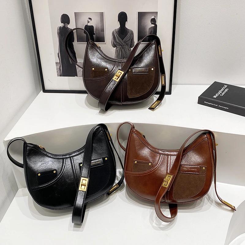 Сумки через плечо из цельного ПУ полумесяца, высокое качество, чувство роскоши, дизайнерский стиль, индивидуальность, модные женские сумки через плечо