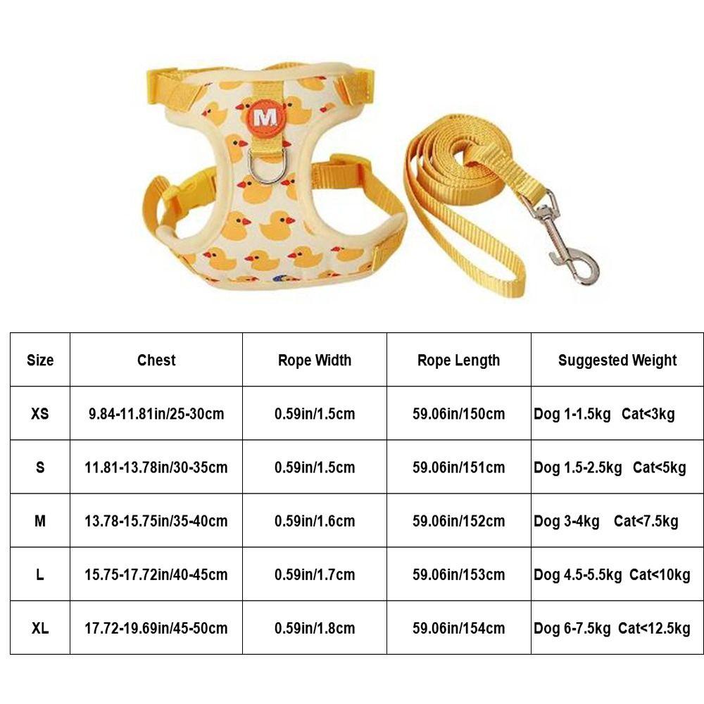 Нейлоновая шлейка для собаки с мультяшной уткой, регулируемая пряжка, дышащая, желтая, с поводком, защитой от побега, в стиле жилета