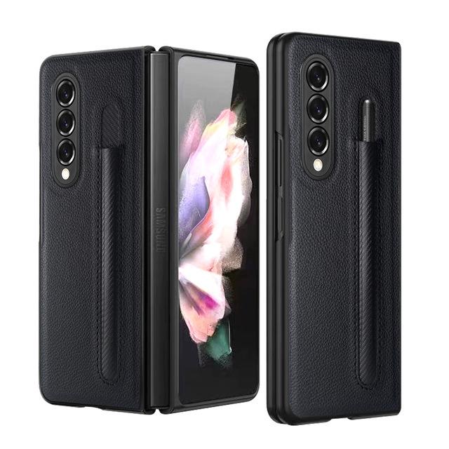 Модный чехол с отделением для ручки личи для Samsung Galaxy Z Fold 4 3 Pu + ПК с кожаным рисунком, антидетонационные роскошные чехлы для Fold3 F9260