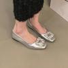 Fairy Style with Skirt Square Head Flat Sole Shoes French Temperament Rhinestone Silver Mary Jane Shoes Female Autumn New