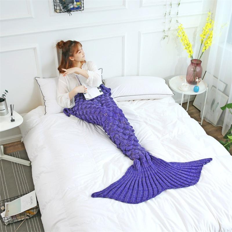 Summer Breathable Knitted Nap Blanket Soft and Comfortable Mermaid Blanket Sofa Blanket Family, Ladies, Children, Camping, Photography, Sleeping Bag