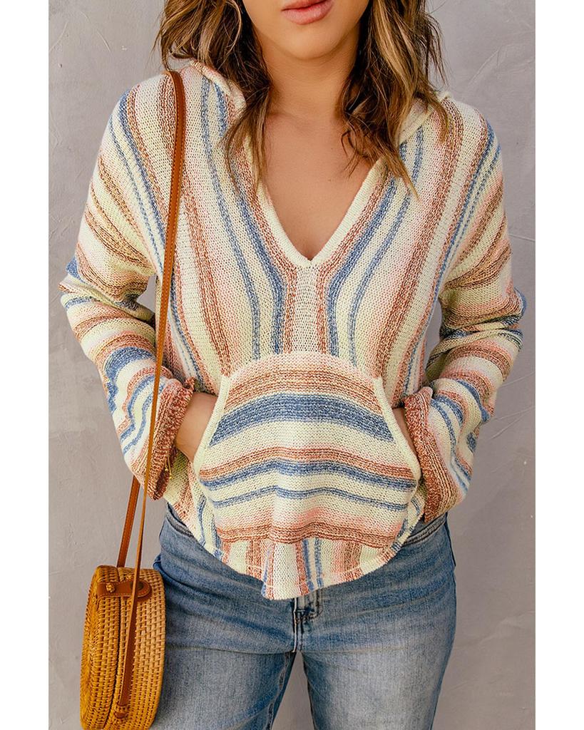 Azura Exchange Полосатый вязаный свитер с капюшоном и карманом-кенгуру