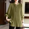 Women Casual V-Neck Loose Long Sleeve Pleated Blouse