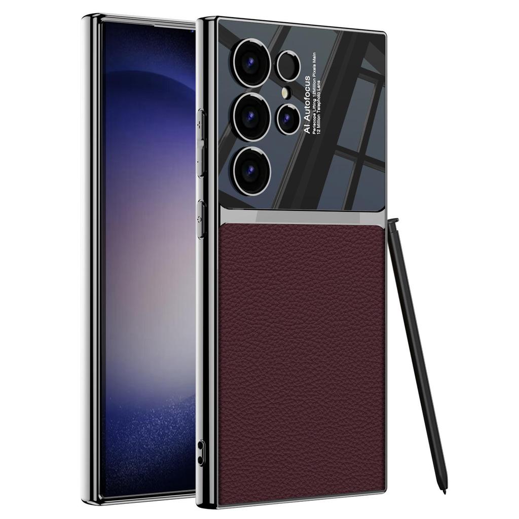 Кожаный чехол для телефона Samsung S24 - Универсальный для S24, S24+ и S24 Ultra, Гальванизированный Однотонный Защитный Чехол