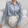 2024 Spring Women's Long Sleeve Satin Shirt - Retro Hong Kong Style, Dark Placket, All-Match, Light Mature Drape.