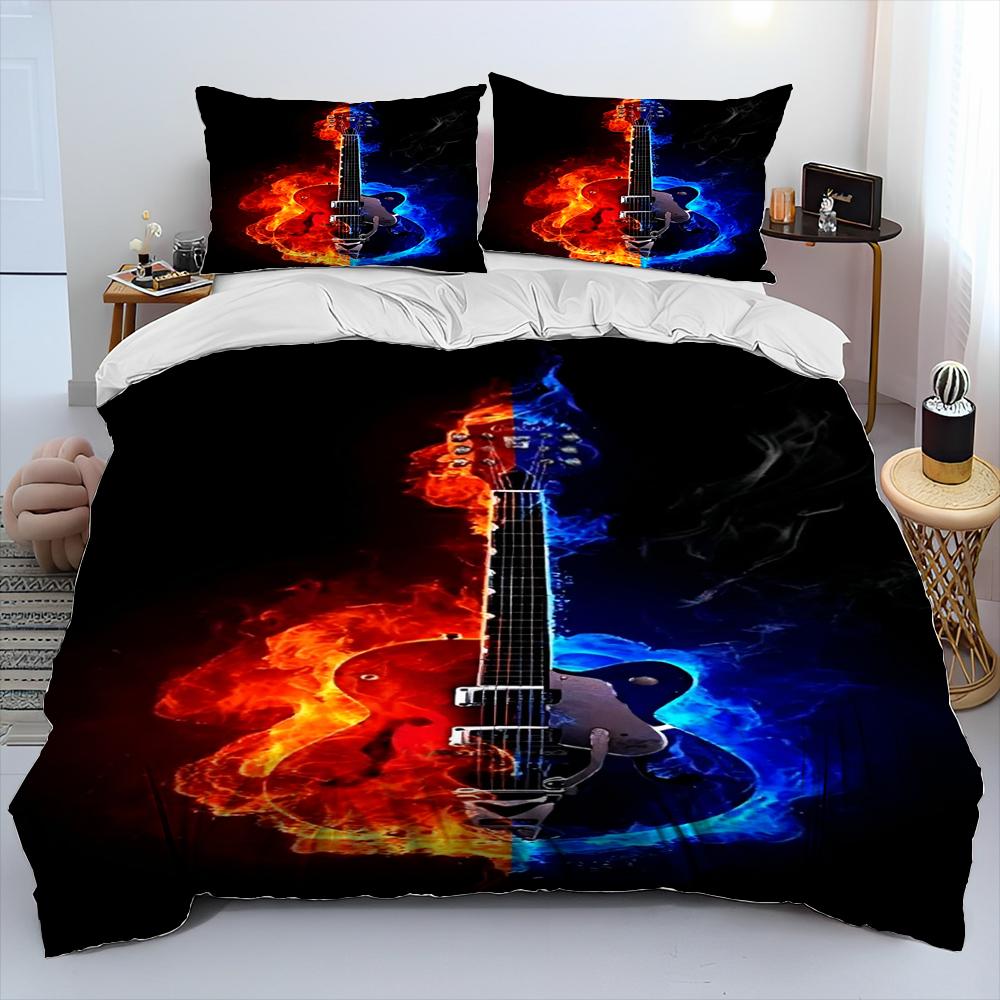 3D Classical Guitar Electric Guitar Bedding Set Punk Rock Music Duvet Cover Set Quilt Cover Queen Size For Kids Boys Young Man