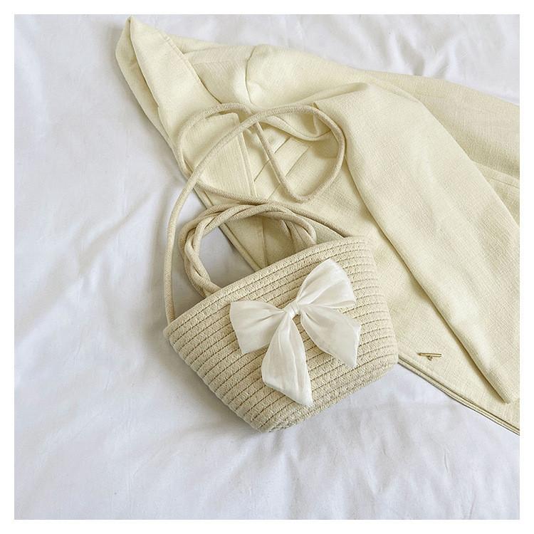 Trendy Woven Straw Bucket Bag With Bow Fashionable Casual Handbag For Women 2023