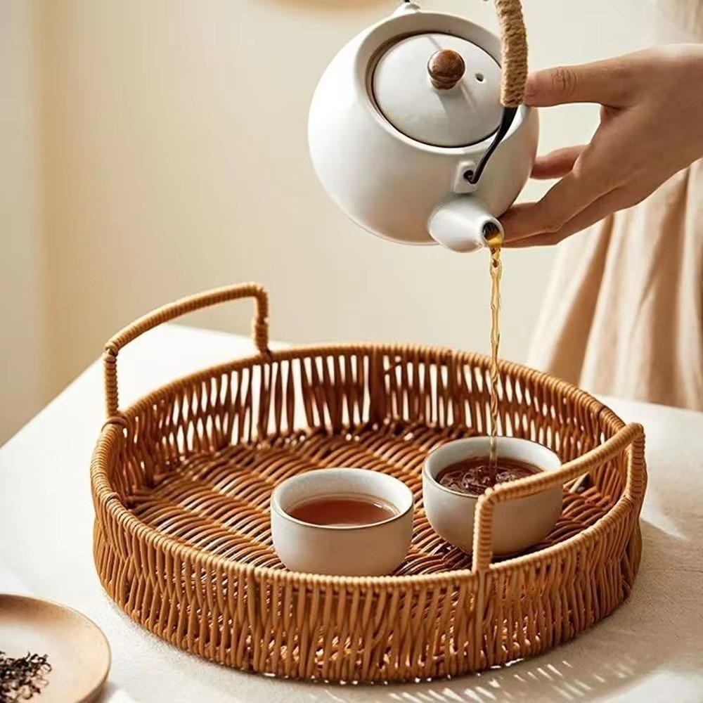 Plastic Imitation Handwoven Rattan Basket with Handle Wicker Basket Food Storage