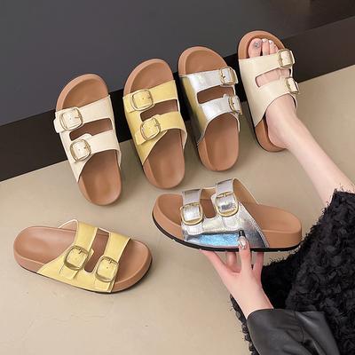 Французские тапочки в стиле «маленькая Шанель» женские летние 2025 новинка модные сандалии для пляжа на плоской подошве со стразами