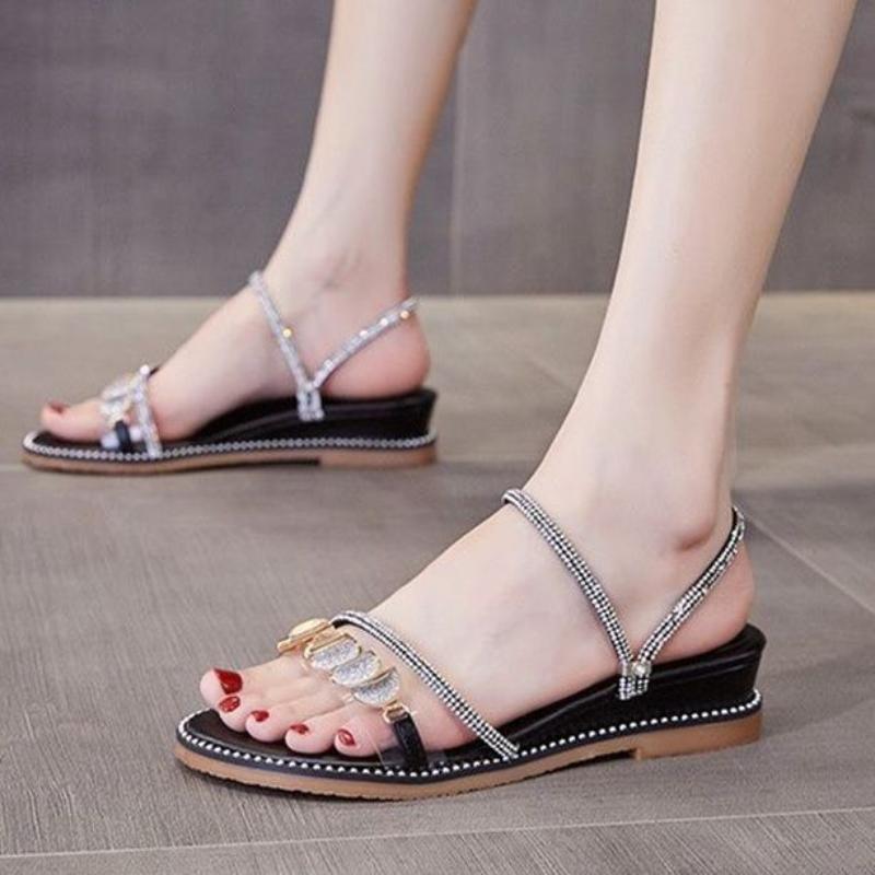Модные сандалии со стразами, с открытым носком и средним каблуком для женщин. Лучшие на распродаже, противоскользящие, горячие, удобные и элегантные шикарные женские туфли.