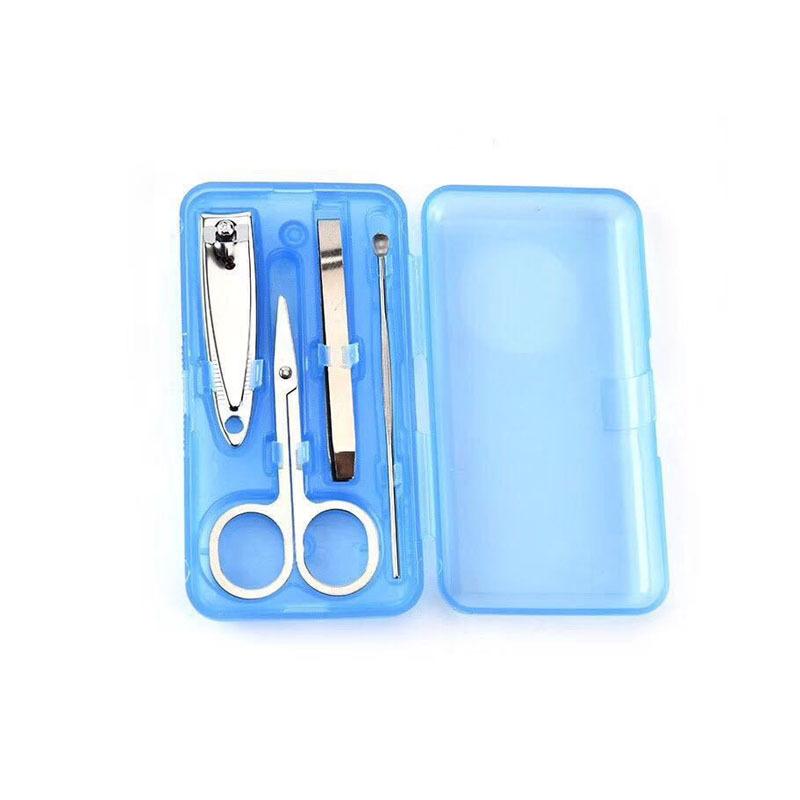 Набор металлических кусачек для ногтей 4 предмета Синяя мини-коробка для хранения Набор для стрижки ногтей Ножницы Лопатка для чистки ушей Ложка Уход за ногтями Многофункциональный
