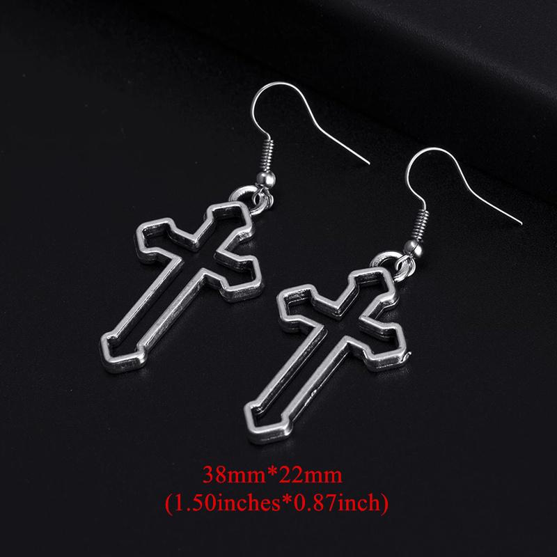 Модные винтажные висячие серьги цвета антикварного серебра с подвеской в ​​виде креста для женщин, вечерние крутые серьги-капли в стиле панк, ювелирные изделия, подарки